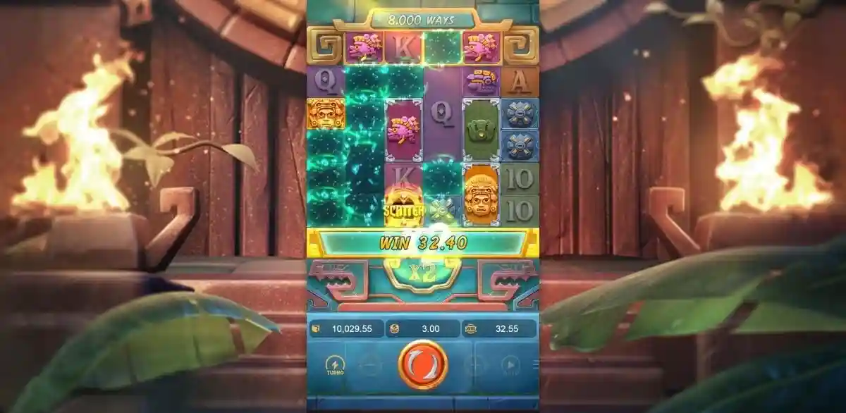 Каскадный выигрыш в Treasures of Aztec — WIN 32.40